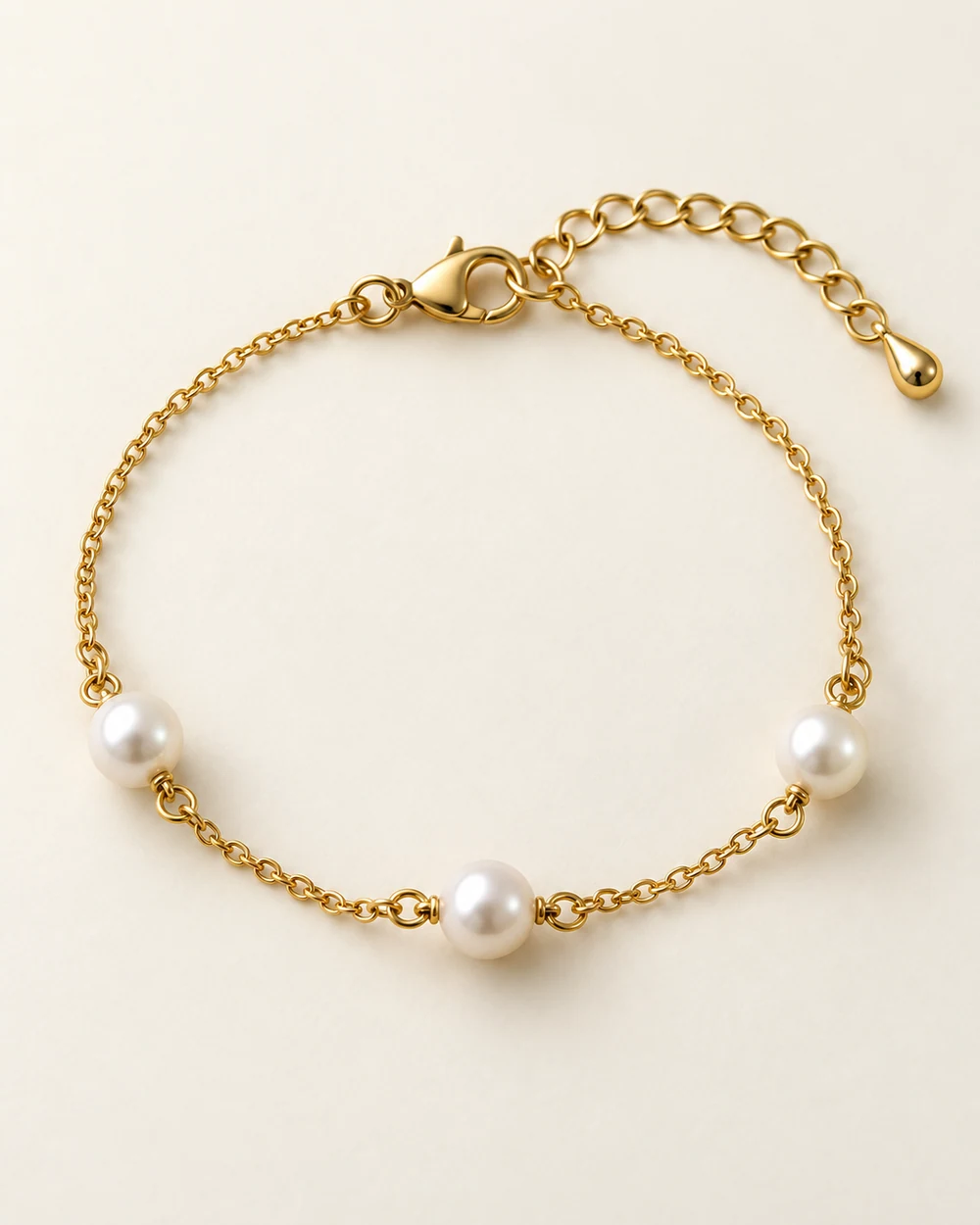 Marée — Une chaîne ponctuée de 3 perle nacrée synthétique 6 mm.