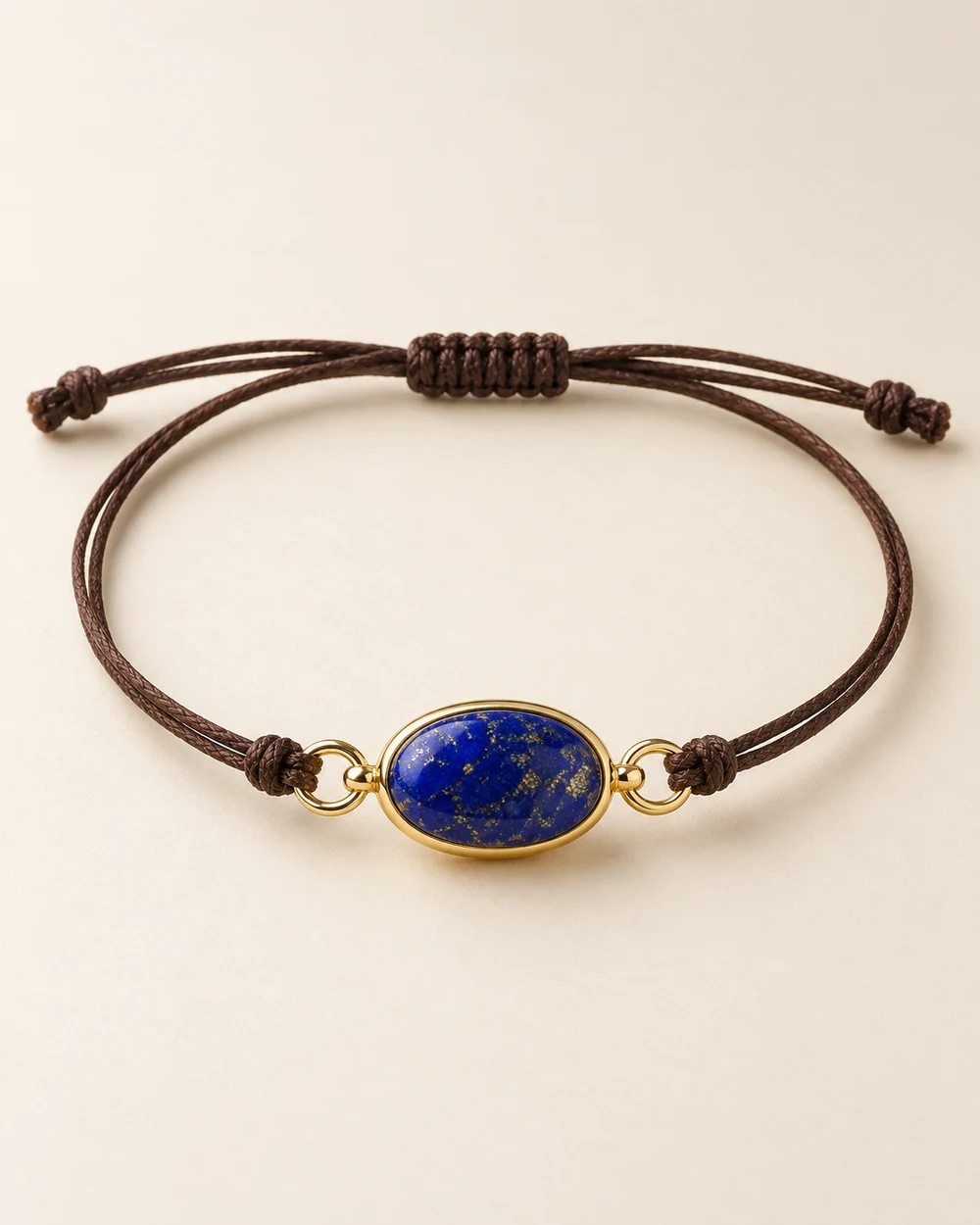 Talisman — Connecteur lapis-lazuli au centre d’un cordon chocolat réglable.
